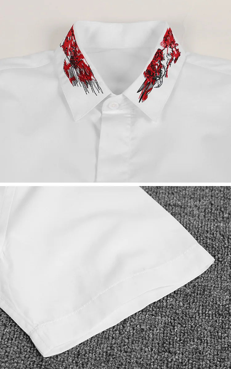 New 2022 Luxury Men Classic Embroidered bee stripe Fashion Cotton Casual Shirts Shirt High Quality Short Sleeves A68