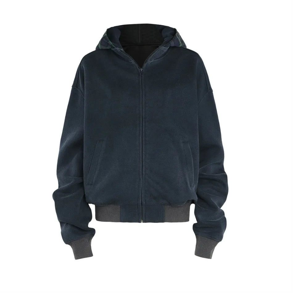 New Plaid Color Blocked Sweatshirt Jacket Mens Cotton High Street Japa