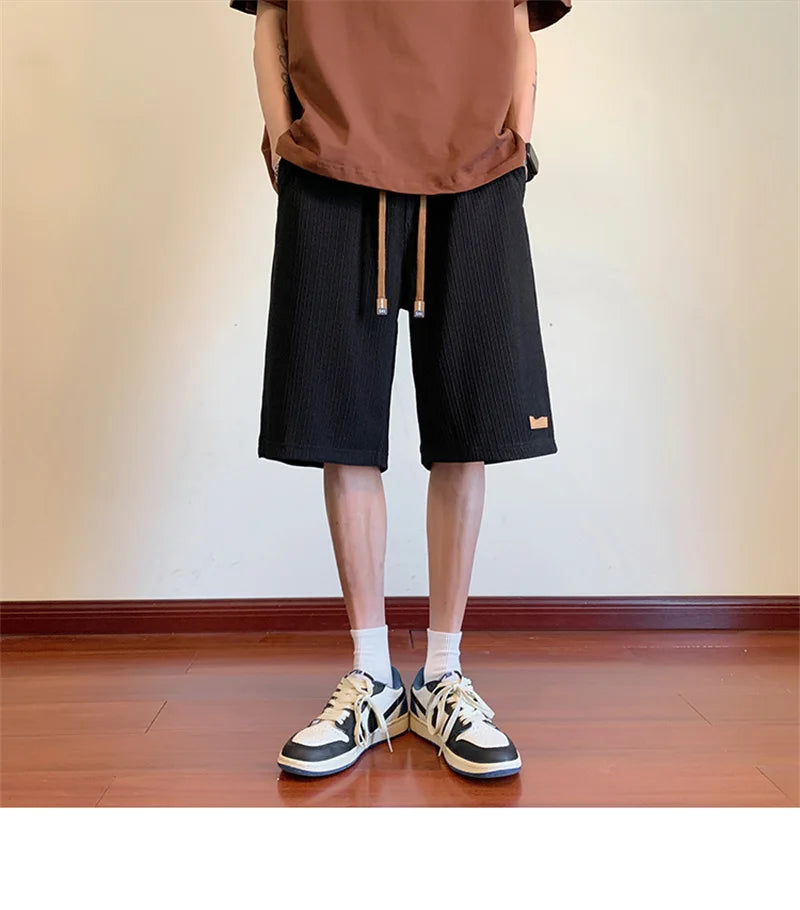 summer running baggy y2k shorts for men casual gym sport short pants threaded solid drawstring basketball bermuda masculina unique shorts style 3529