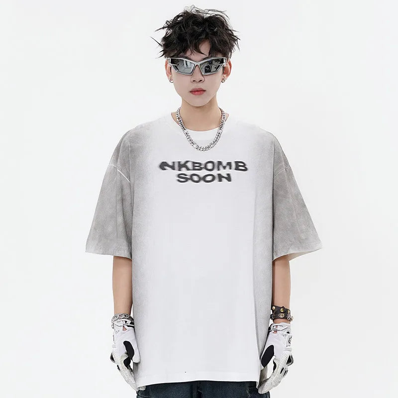 Gothic Vintage print – Men Y2K T Shirts Street Hip Hop Gradient Tshirt Retro Washed