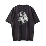 Trapwear Oversized shirt – 2024 Summer Vintage Fashion Charcoal Black Split Print Sheep