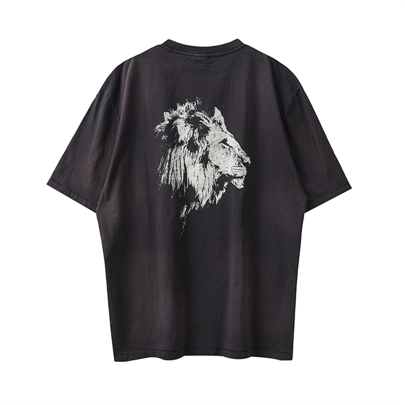 Trapwear Oversized shirt – 2024 Summer Vintage Fashion Charcoal Black Split Print Sheep