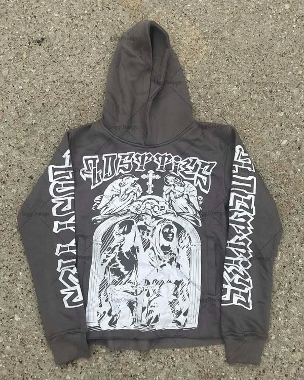 Fashionable Gothic Angel Pattern Letter Print Oversized Hoodie Womens