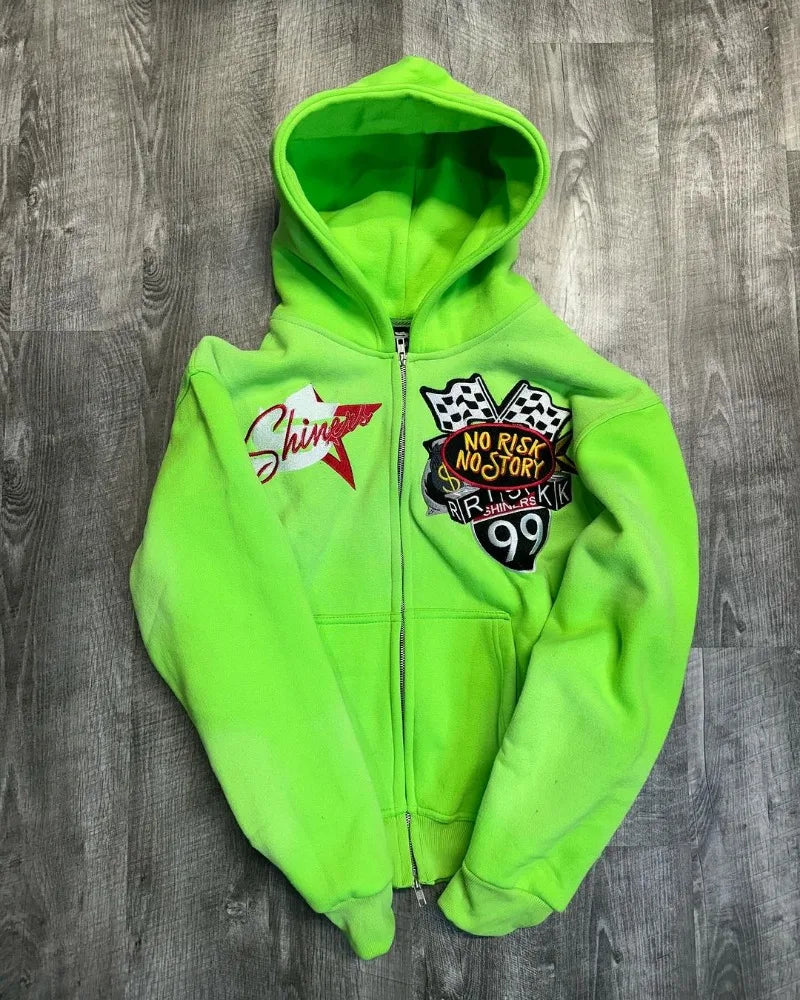 2024 American Street Fashion Brand Letter Cartoon Print Zipper Sweatsh