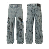 vintage multi pocket jeans mens harajuku cargo denim pants retro hip hop straight loose jean pants men clothing multi-pocket cargos