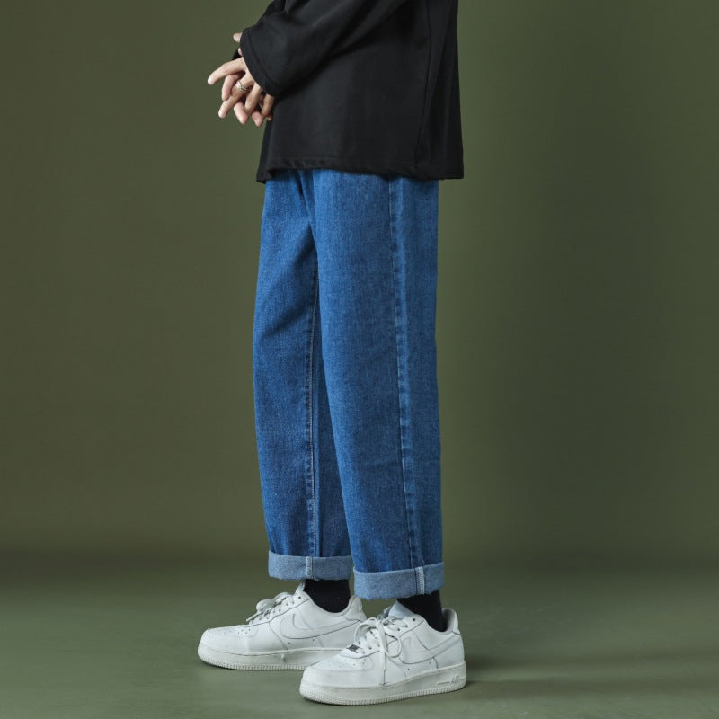 2023 autumn and winter new casual jeans men loose straight wide leg pants fashion trousers boutique clothing simple style unique jeans style 3645