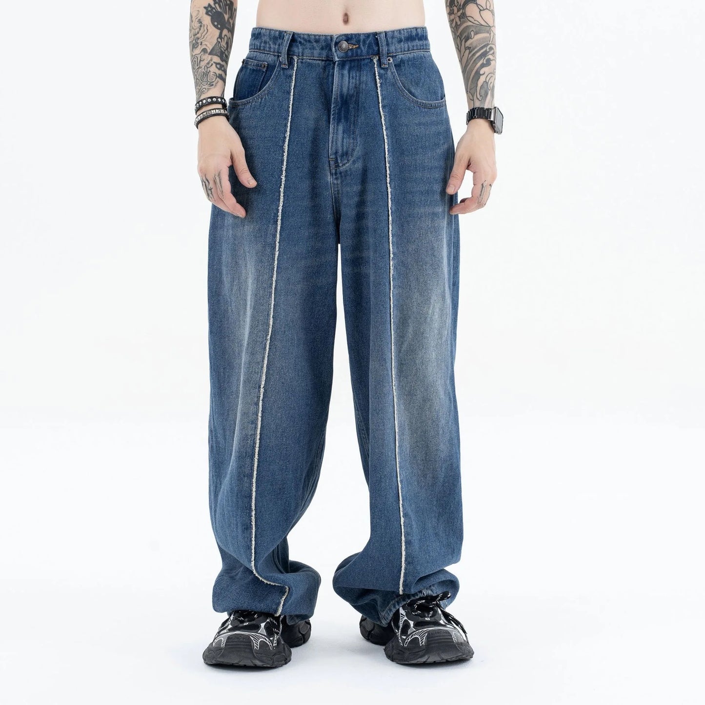 2024 autumn and winter new stitching straight jeans