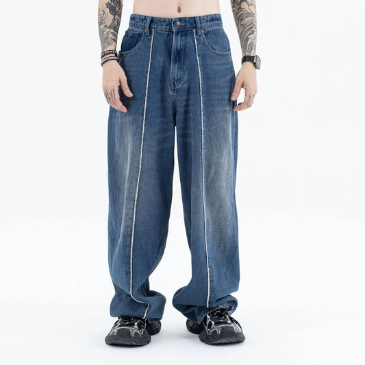 2024 autumn and winter new stitching straight jeans
