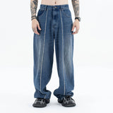 2024 autumn and winter new stitching straight jeans