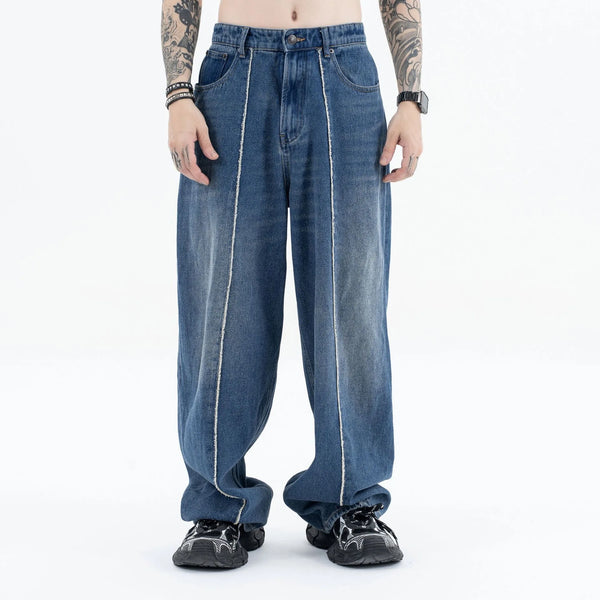 2024 autumn and winter new stitching straight jeans
