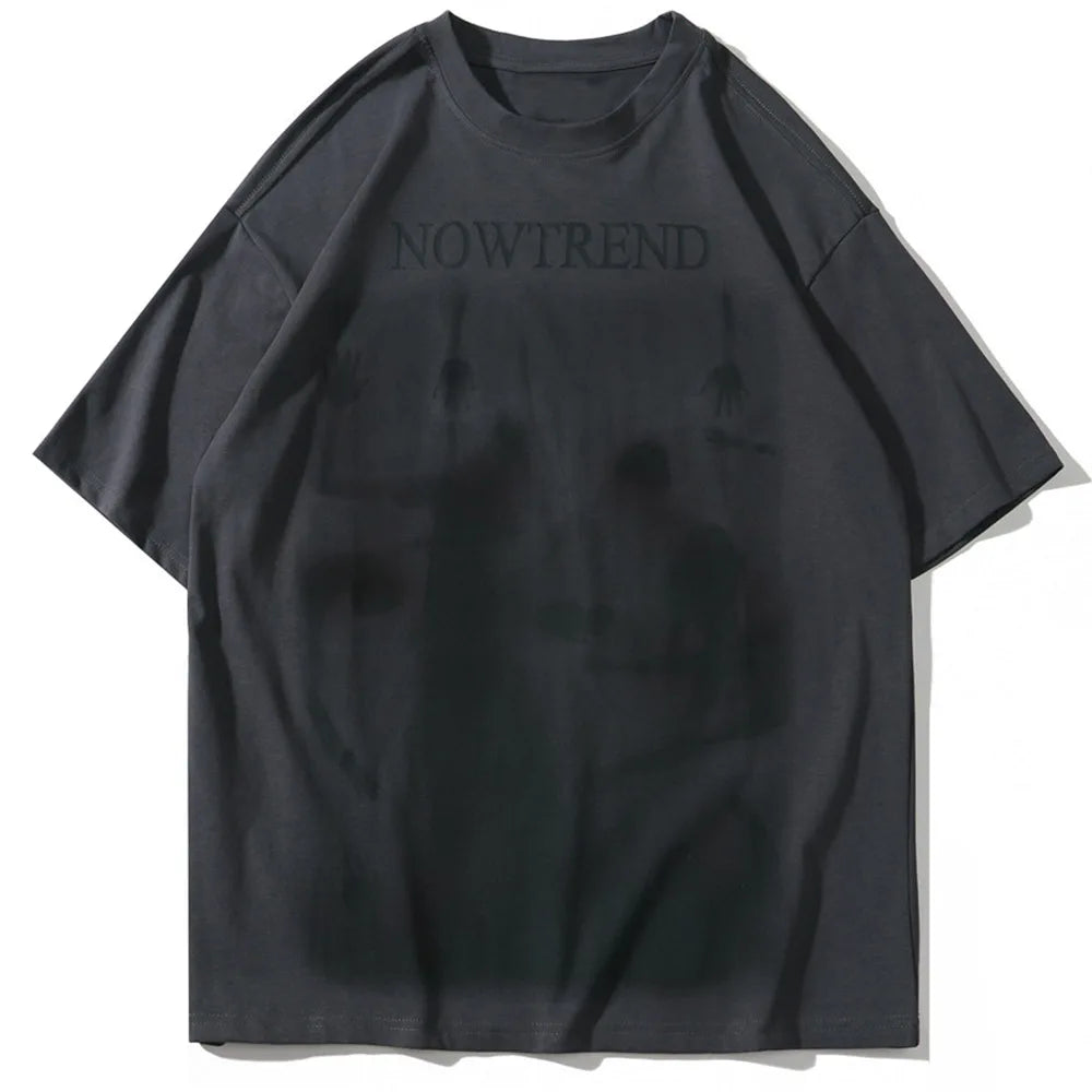 Glitchcore Fashion – Aolamegs Men Gothic Demon Ghost Print Oversized T Shirt Punk – Modern Streetwear for Everyone