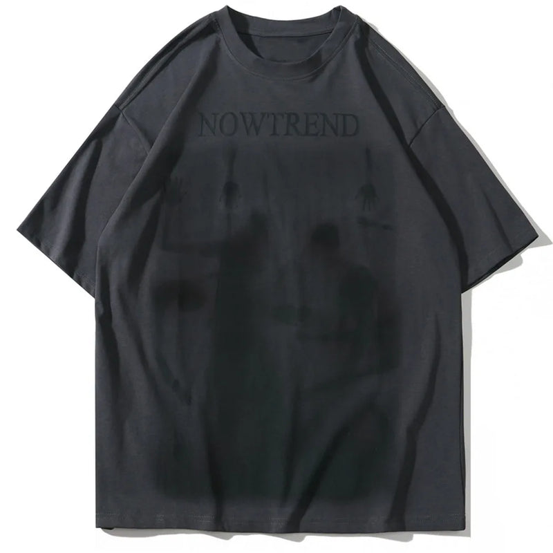Glitchcore Fashion – Aolamegs Men Gothic Demon Ghost Print Oversized T Shirt Punk – Modern Streetwear for Everyone