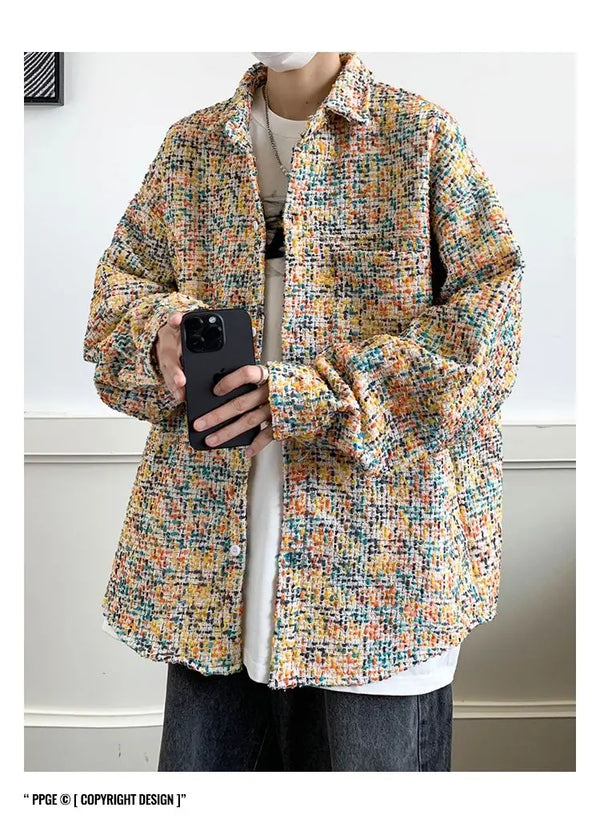 Original New Korean Harajuku Check Jacket Mens Autumn 2024 New Design