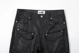 streetwear kanye slim fit feet coated black jeans pants for men pocket brushed wax tapered pants man casual cargo jeans y2k unique cargo style 4556