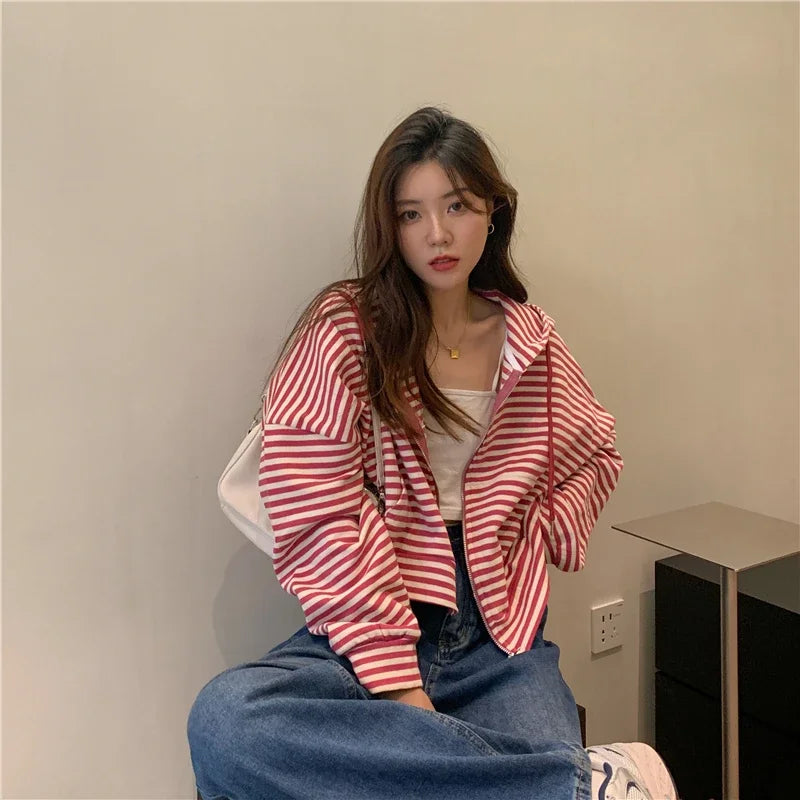 Autumn And Winter New Korean Style Ins Casual Sports Style Striped Hoo