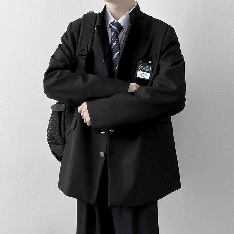 Mens Japanese College Student Uniform Jacket 2024 New Spring College Style School Uniform Stand Collar Blazer Slim Fit Unisex