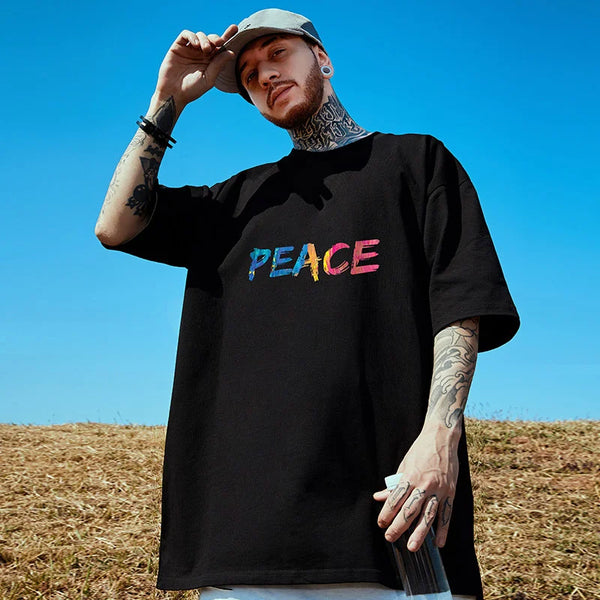 Skatercore Vintage anime – Summer Colorful Graffiti Print Oversized T Shirt For Men Hip