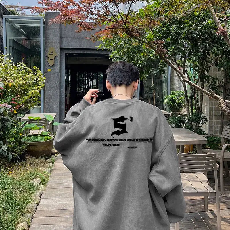 Personalized Street Suede Sweatshirt Men Autumn Winter American High Street Y2K Handsome and Versatile Casual Top