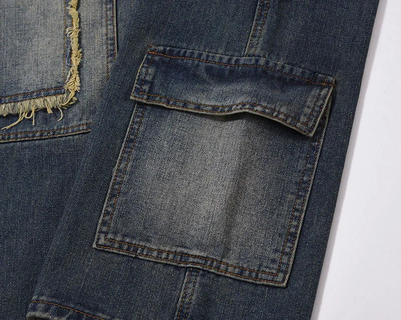 retro washed denim jeans destroyed ripped loose mens biker jeans side pocket fashion streetwear hip hop straight pants joggers unique joggers style 2218
