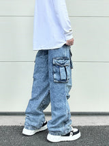 fashion loose streetwear cargo denim jeans unisex casual multi pocket wide legs jean pants hip hop joggers mens baggy jeans casual joggers