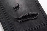 high street distressed black hole washed destroyed jeans casual ripped logging pants straight wide leg denim pants for men unique jeans style 95