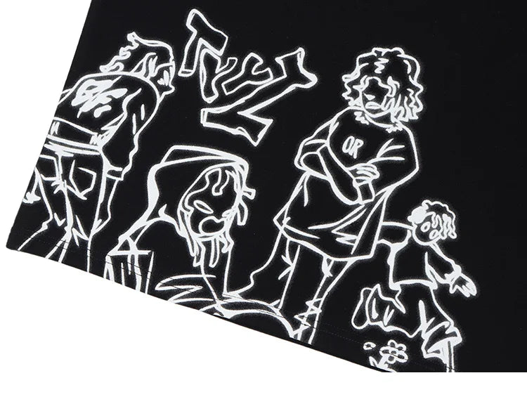 Skatercore Aesthetic print tee – 2023 Harajuku Cartoon Girl Cat Japanese Kanji Graphic T Shir