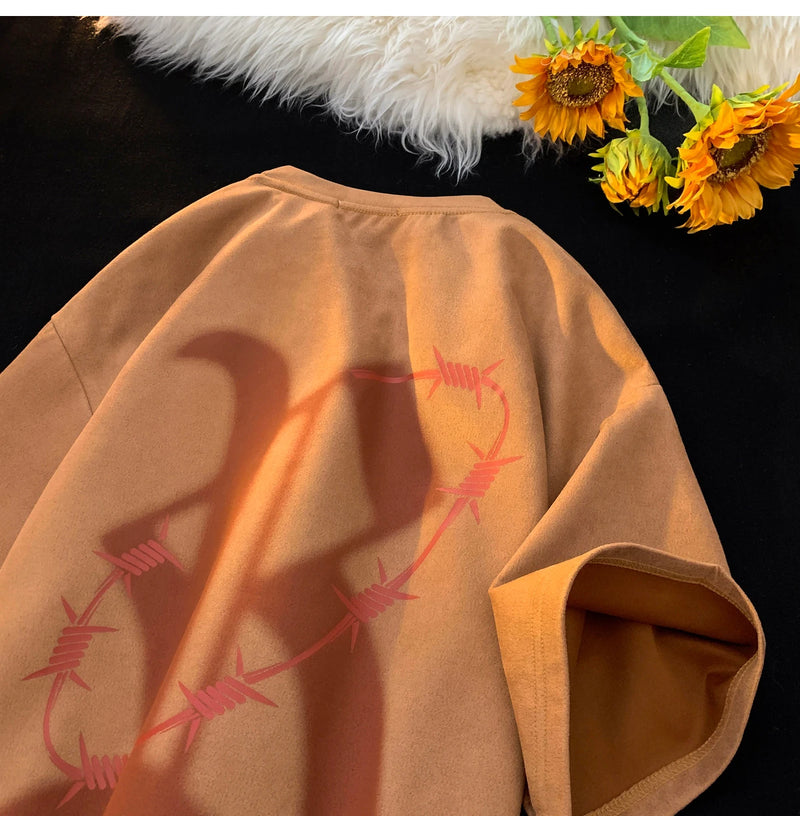 Y2k Vintage print – Trendy Street T Shirt Summer Suede T Shirt Men Fashion Lette