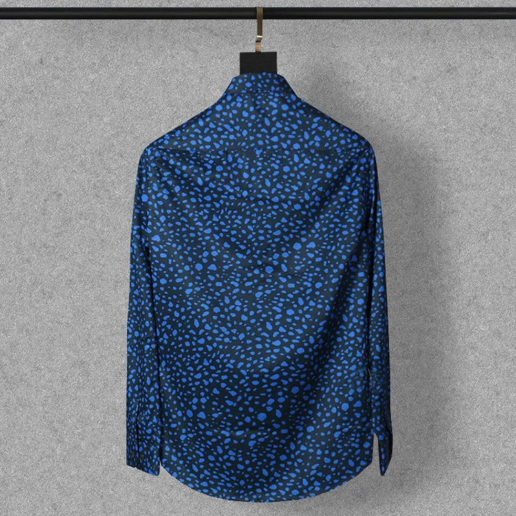 New 2021 Men 3D luxurious Wave point Polka dots Print Fashion Silk Casual Shirts Shirt high Pocket Long-sleeves S 2XL #A160
