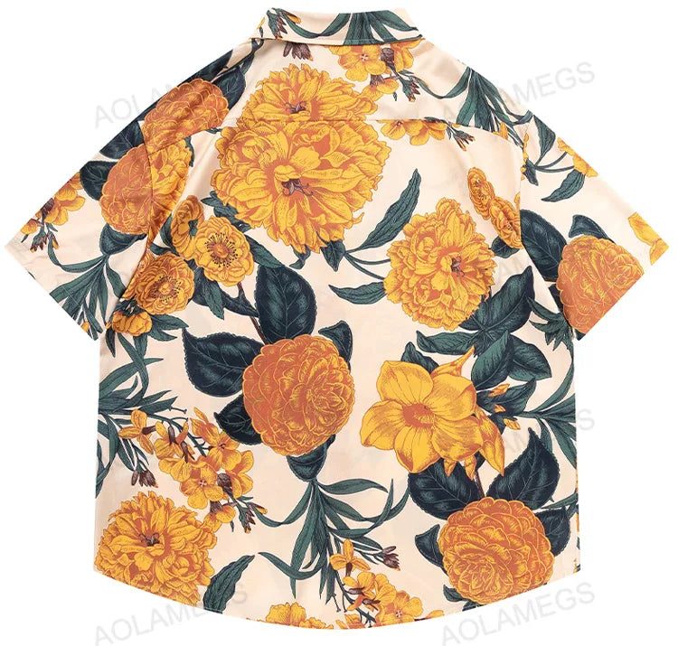 Men Retro Printed Shirts Hawaiian Beach Summer Tops Casual Loose Streetwear Fashion Trendy Short Sleeve Shirts Unisex