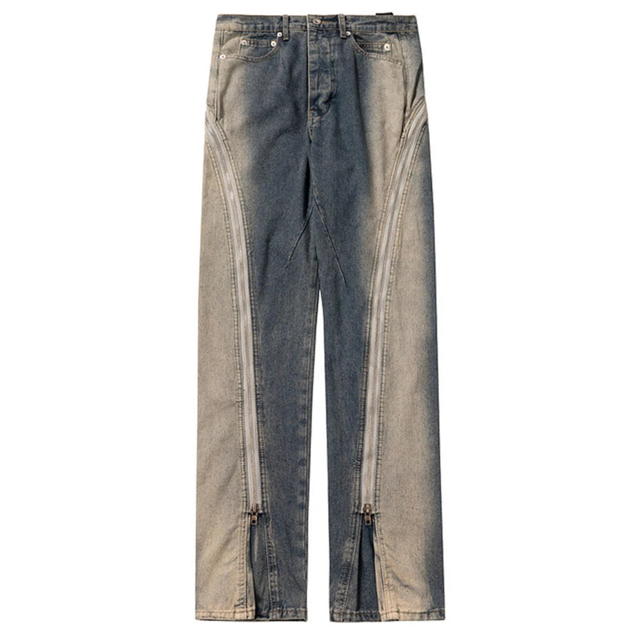 ro style men jeans double zipper blue flared denim pants luxury designer male streetwear hip hop blue baggy jeans trousers y2k unique jeans style 1034