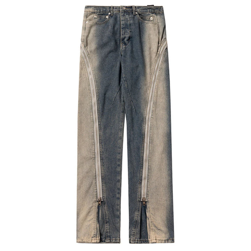 ro style men jeans double zipper blue flared denim pants luxury designer male streetwear hip hop blue baggy jeans trousers y2k unique jeans style 1034