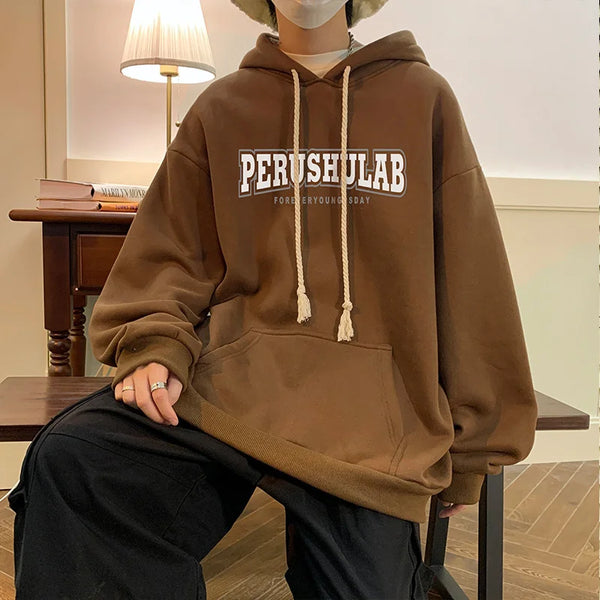 Autumn Hip Hop Letter Printed Pullovers Hoodies For Men Casual Fleece Streetwear Oversize Hoody Y2K