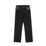 y2k retro sanskrit black jeans street casual pants punk male hip hop print loose harajuku mens straight pants ins hot sale unique jeans style 4772