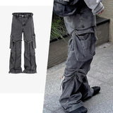 hi street black jeans side pockets patchwork cargo denim pants men streetwear hip hop baggy jeans trousers loose straight jeans multi-pocket cargos