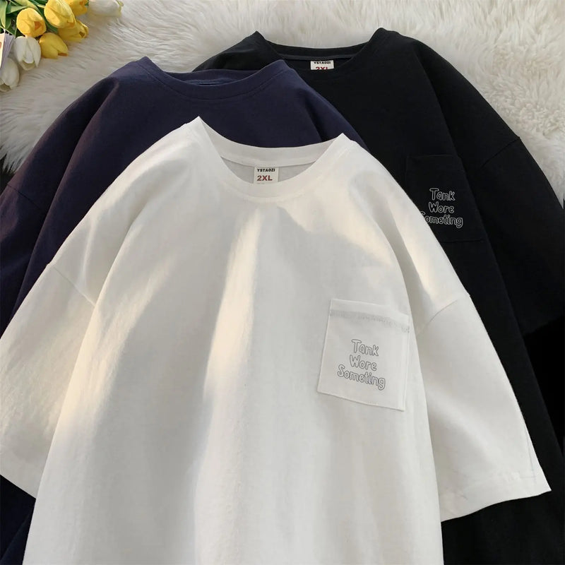 Gothic Oversized shirt – Korean Style Solid Color Short Sleeved Men Summer Japanese S