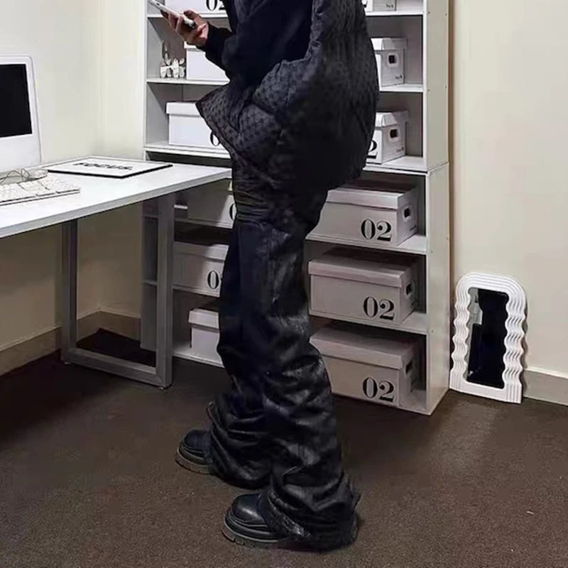 high street hand brushed glue sparkling baggy flare jeans for men y2k pantalones hombre leather pants oversized denim trousers 3 unique jeans style 1332