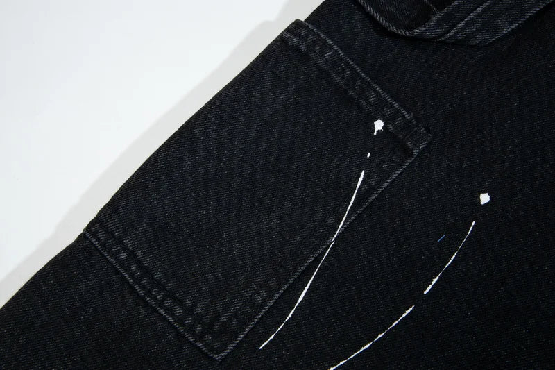 vintage streetwear flared jeans denim hip hop splashing ink wide leg jean overalls for men fashionable retro patchwork jeans y2k unique jeans style 505