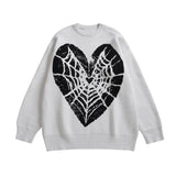 hip hop knitted sweater men winter o neck anime spider web pattern pullover streetwear casual loose sweater warm jumper knitwear - Y2K grunge street style, soft fleece-lined outerwear, oversized streetwear hoodie