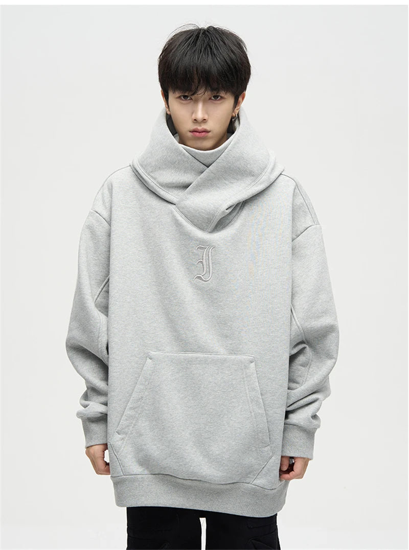 Autumn Ninja Streetwear Turtleneck Hoodies For Men Letter Embroidered Hip Hop Fashion Sweatshirts Y2K Vintage Fleece