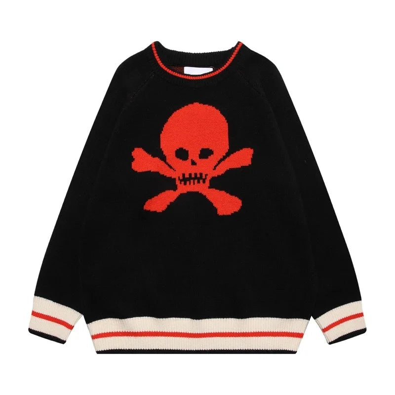 hip hop knitted sweater mens autumn winter o neck skulls pullover streetwear casual warm loose sweaters unisex jumpers knitwear unique limited edition hoodie, trendy hip hop style outerwear, Y2K vintage urban hoodie