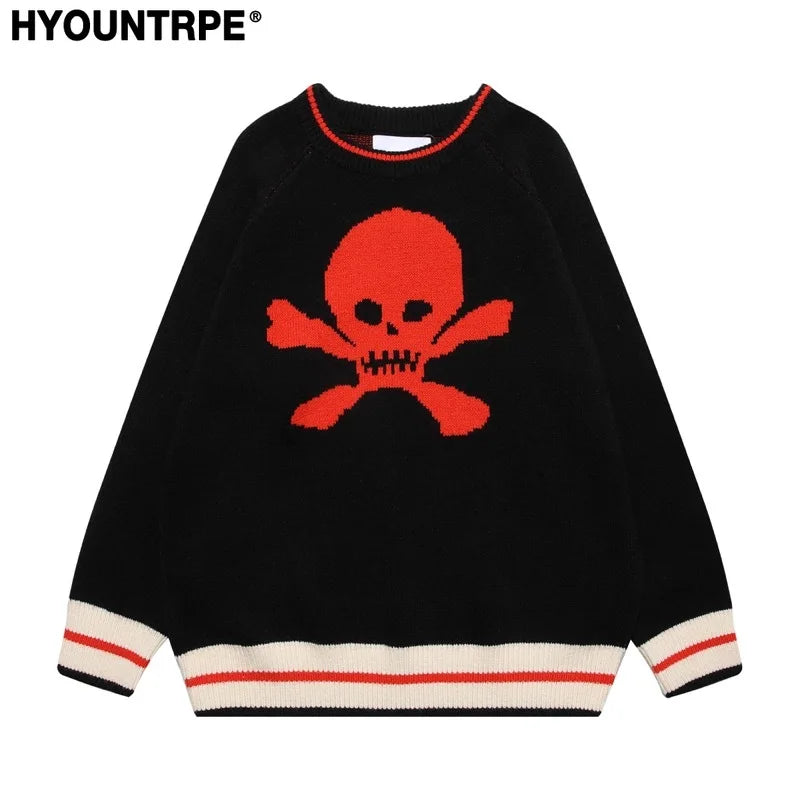 hip hop knitted sweater mens autumn winter o neck skulls pullover streetwear casual warm loose sweaters unisex jumpers knitwear unique limited edition hoodie, trendy hip hop style outerwear, Y2K vintage urban hoodie