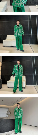 men sequin embroidery velvet loose casual 2 pieces suits blazers jacket pant sets stage party dress suits performance costumes unique default style 2840