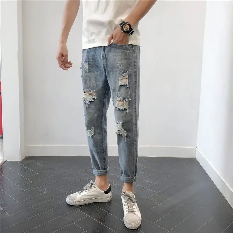2023 autumn new light luxury fashion jeans men casual trousers korean version all match boutique clothing simple style vintage washed jeans