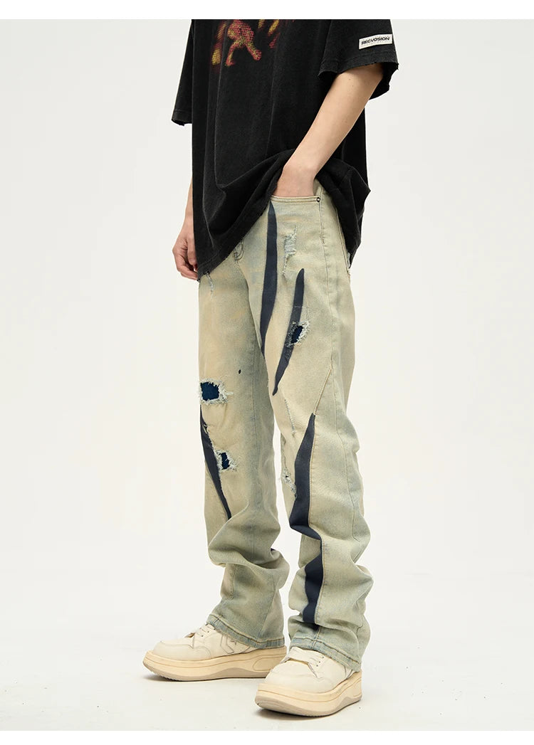 irregular graffiti prtinted denim jean pants casual distressed washed biker jeans hip hop streetwear y2k mens straight joggers unique joggers style 4864