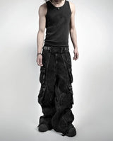 2024 new gothic retro jeans for men wide leg straight black y2k baggy jeans harajuku hip hop high waist denim pants streetwear stacked flare jeans