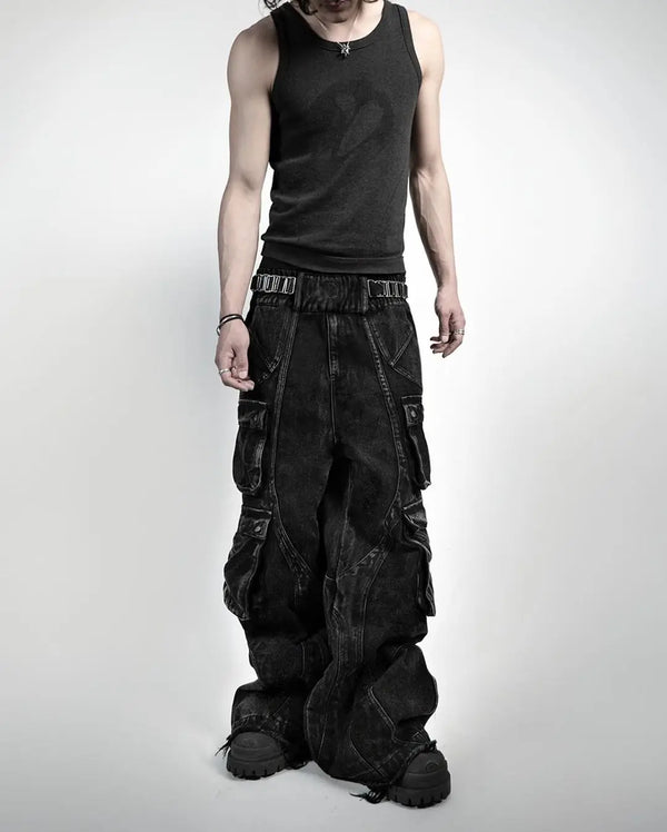 2024 new gothic retro jeans for men wide leg straight black y2k baggy jeans harajuku hip hop high waist denim pants streetwear stacked flare jeans