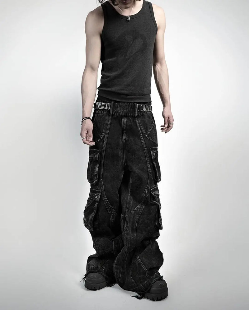 2024 new gothic retro jeans for men wide leg straight black y2k baggy jeans harajuku hip hop high waist denim pants streetwear stacked flare jeans
