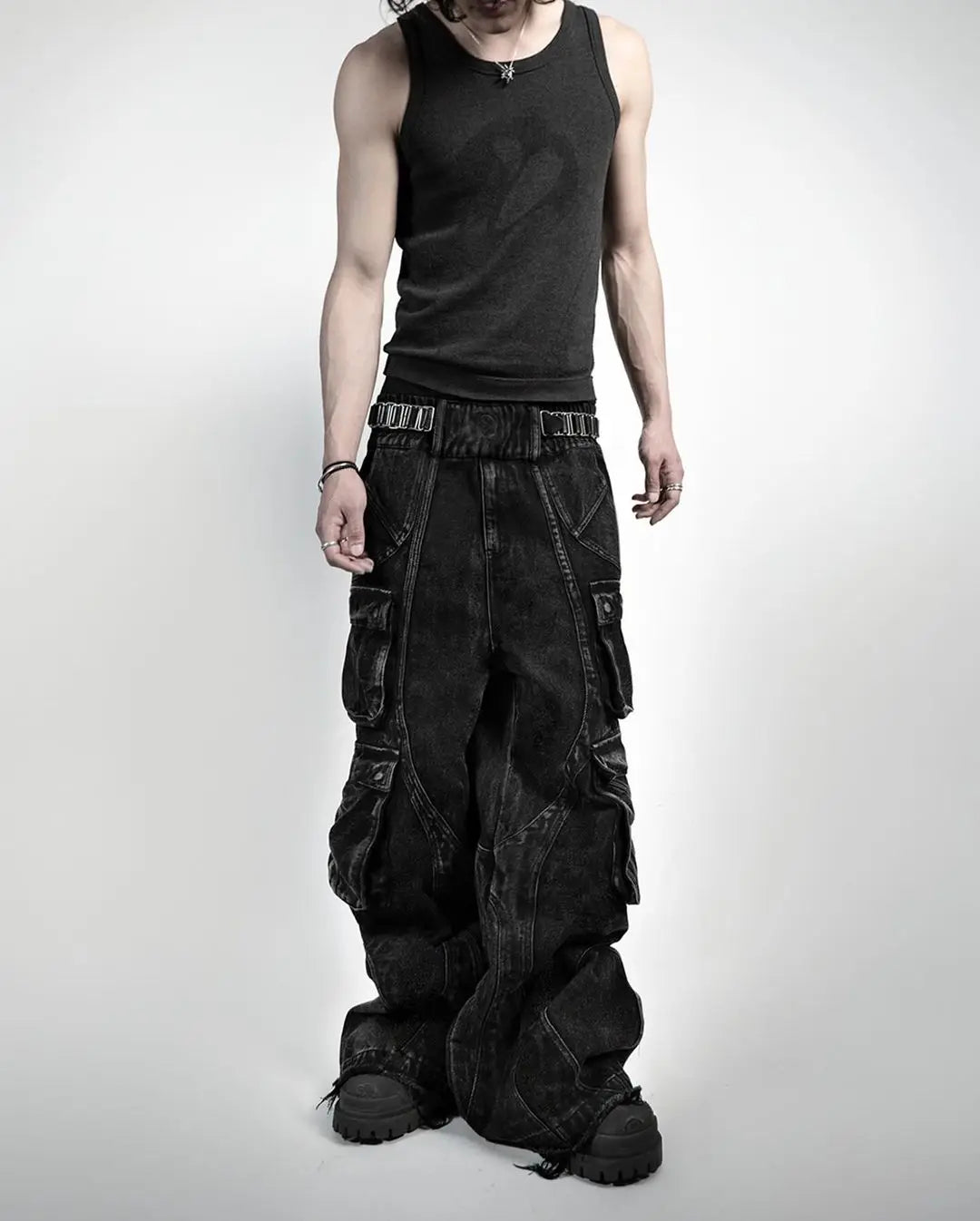 black ripped y2k baggy jeans harajuku hip hop high waist denim pants 2024 new gothic retro jeans for men wide leg streetwear unique jeans style 364