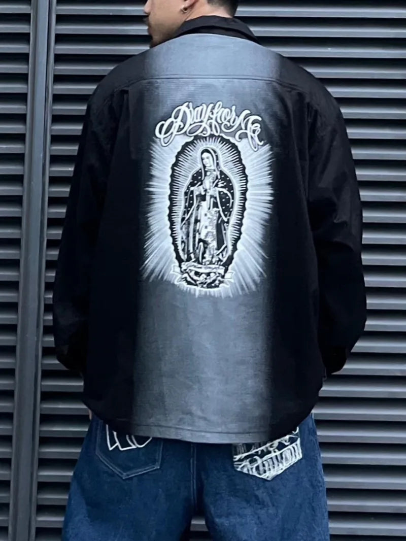 Hip Hop Streetwear Shirts Harajuku Retro Printed New Casual Long Sleeve Single Breasted Shirts for Men Loose Tops Cargo Shirt
