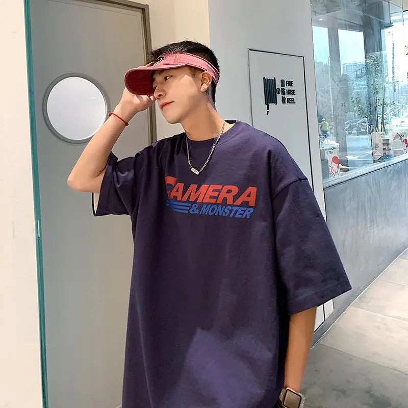 Vaporwave Chrome logo – American Retro Simple Five Quarter Sleeve Trendy Letter Prin